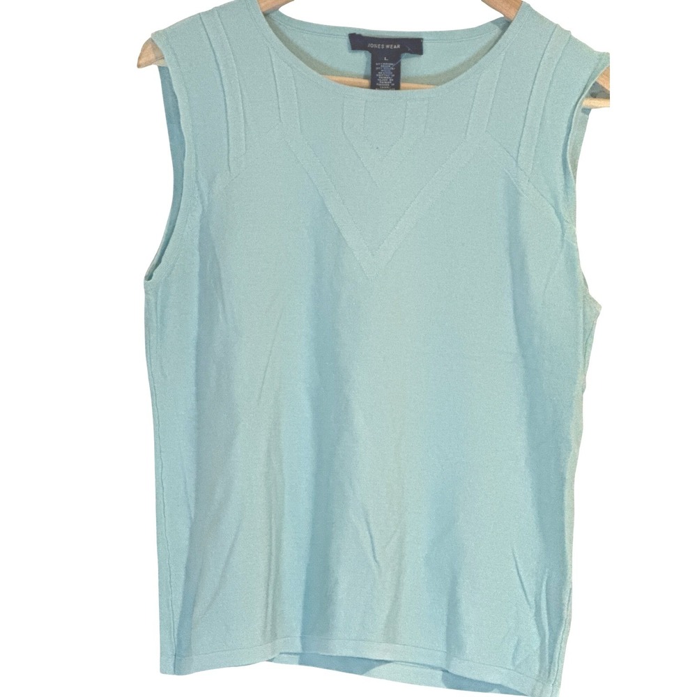 Jones‎ Wear Womens Robins Egg Blue Sleeveless Knit Shell  TexturedChevron Large
